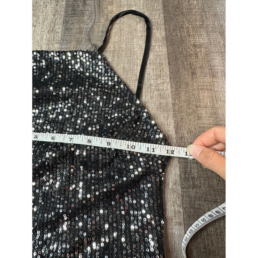 Crystal Sky Womens Black Sequin Jumpsuit Sleeveless Wide Leg Party Evening XS - Picture 4 of 16